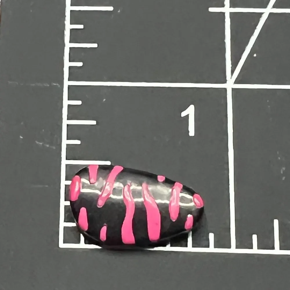 Lot of 18 Flat Oval Black & Pink Zebra Print Beads for Jewelry Making
